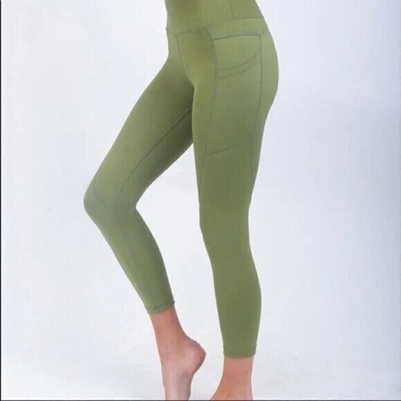 ZYIA ACTIVE high waist light and tight cropped green leggings side pocket large - Picture 1 of 6